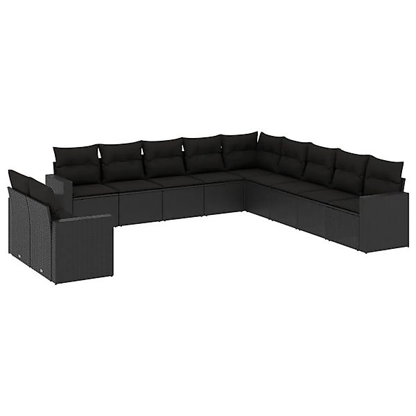 vidaXL 11-Tlg Garten-Sofagarnitur mit Kissen Schwarz Poly Rattan 3251522 günstig online kaufen