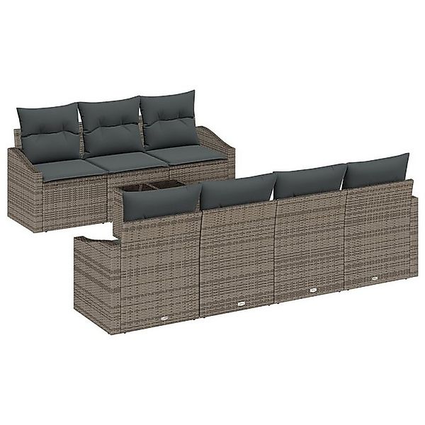 vidaXL Loungesofa 8-teiliges Garten-Essgruppe mit Kissen Grau Poly Rattan, günstig online kaufen
