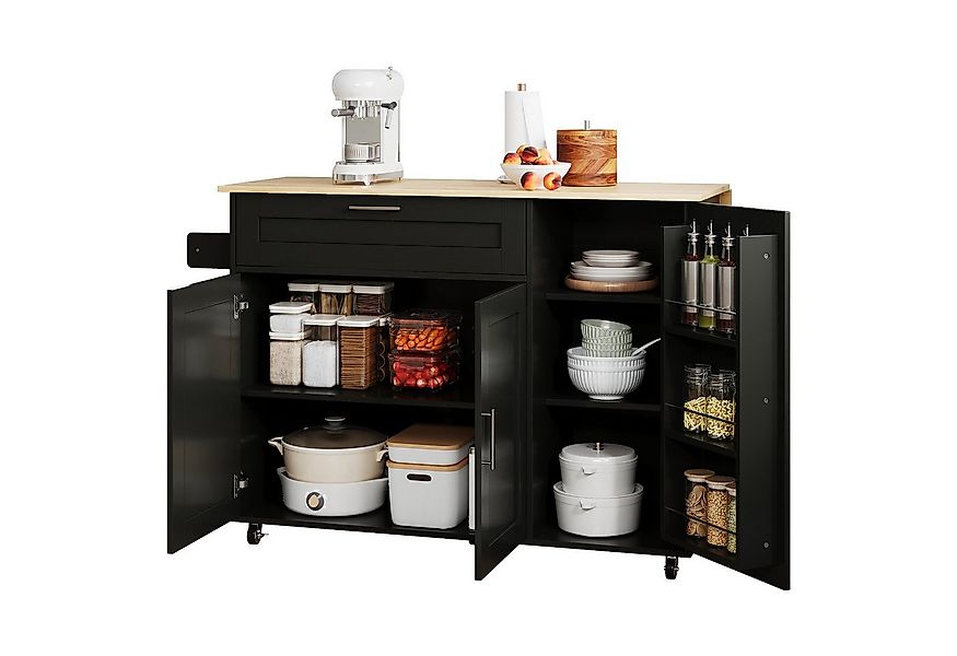Merax Küchenwagen mit erweiterbarer Arbeitsplatte, (3 Türen, 1 Schublade un günstig online kaufen