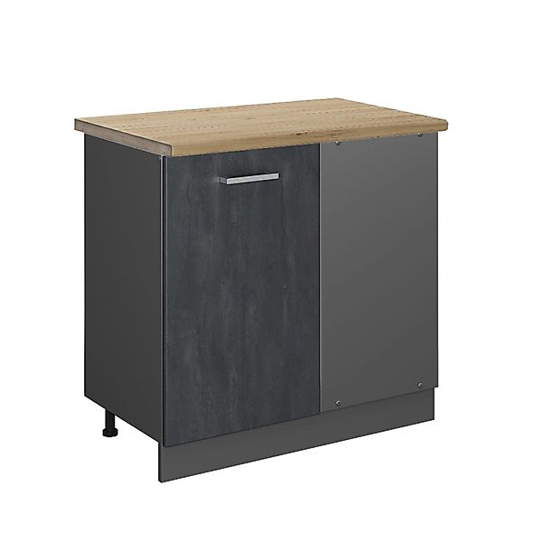 Vicco Eckunterschrank R-Line Küchen Eckschrank Schwarz Beton/Anthrazit 86 c günstig online kaufen