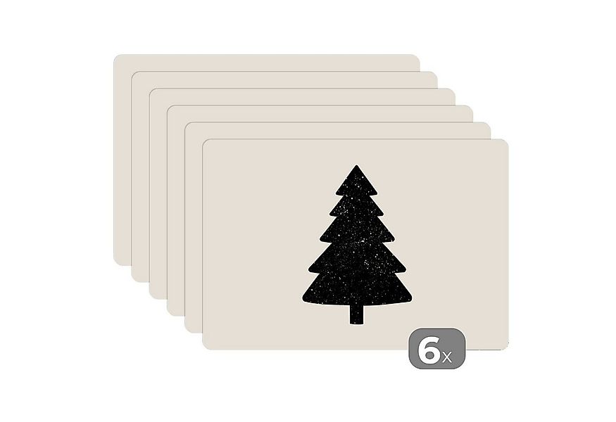 MuchoWow Platzset Weihnachtsbaum - Schwarz - Urlaub - Beige, (6-St), Platzs günstig online kaufen