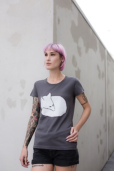 Frauen T-shirt Fuchs Aus Biobaumwolle Made In Portugal Dunkelgrau günstig online kaufen