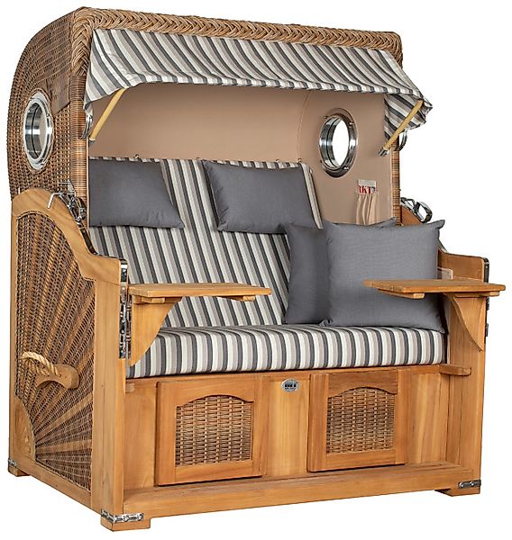 Strandkorb Amrum Grande Bullauge Teak PE Shell Dessin 595 günstig online kaufen