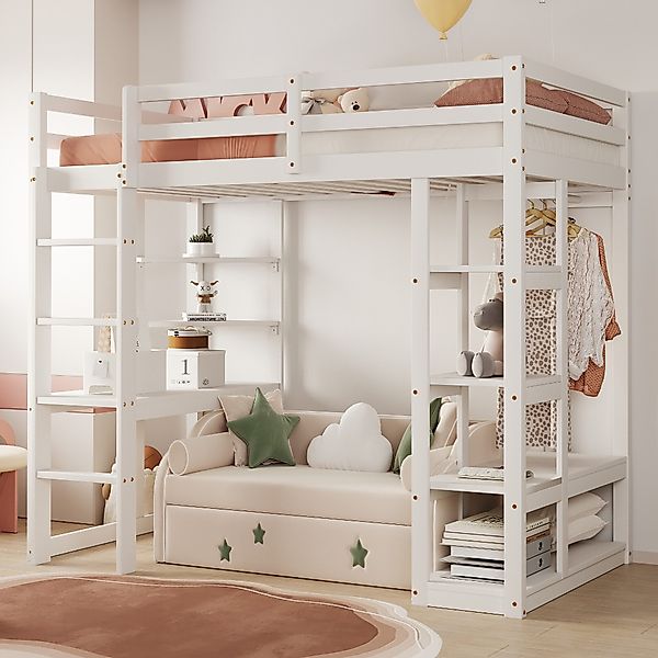 Flieks Hochbett Kinderbett 90x200cm mit Schreibtisch, günstig online kaufen