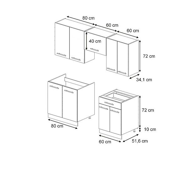 Vicco Fame-Line Küchenzeile Eiche Paneel/Weiß 200 cm ohne Arbeitsplatte günstig online kaufen