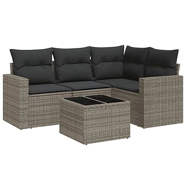 vidaXL 5-Tlg Garten-Sofagarnitur mit Kissen Grau Poly Rattan 3251257 günstig online kaufen