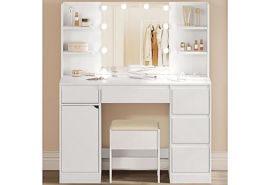 Woltu Schminktisch, weiß, mit Spiegel mit Beleuchtung und Steckdose, 110x14 günstig online kaufen