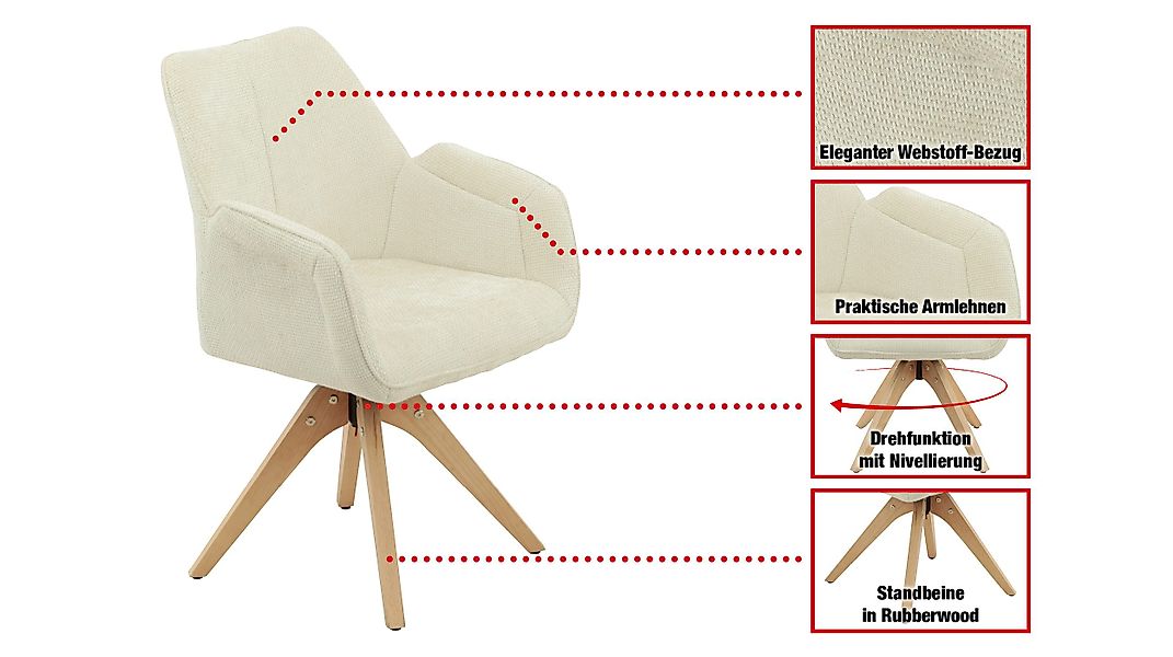 Massivart® Polsterstuhl Armlehne drehbar grau / beige / MICHELLE / 360 Grad günstig online kaufen