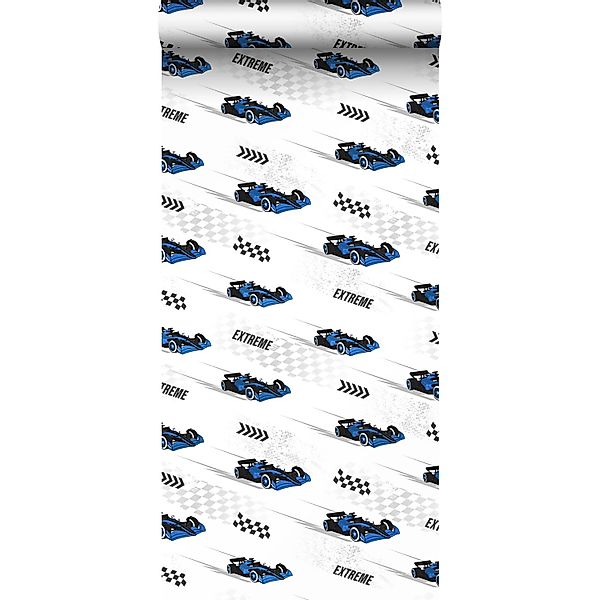 Sanders & Sanders Tapete Rennwagen Blau 50 x 900 cm günstig online kaufen