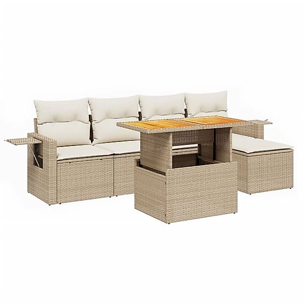 vidaXL 6-Tlg Garten-Sofagarnitur mit Kissen Beige Poly Rattan 3271730 günstig online kaufen
