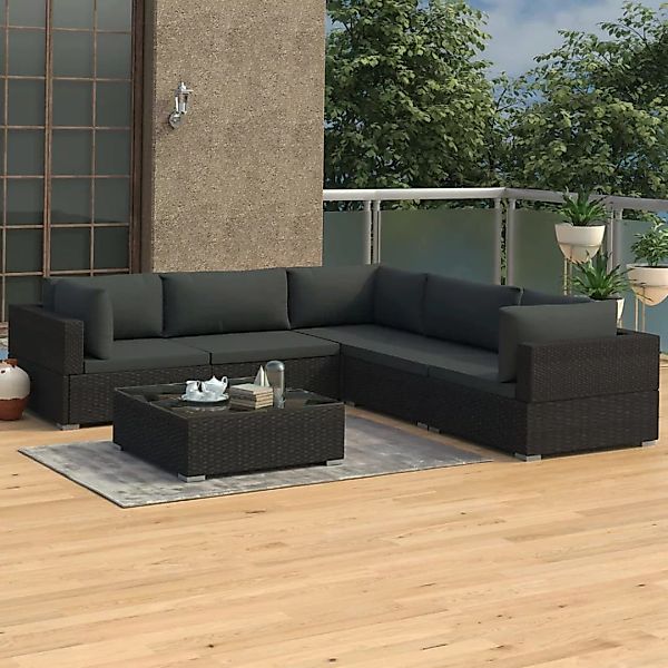 6-tlg. Garten-lounge-set Mit Auflagen Poly Rattan Schwarz günstig online kaufen