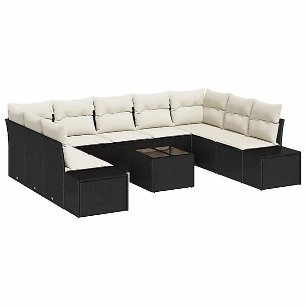 vidaXL Gartensofa-set mit Kissen 9-Tlg Schwarz und Creme Poly-Rattan 335589 günstig online kaufen