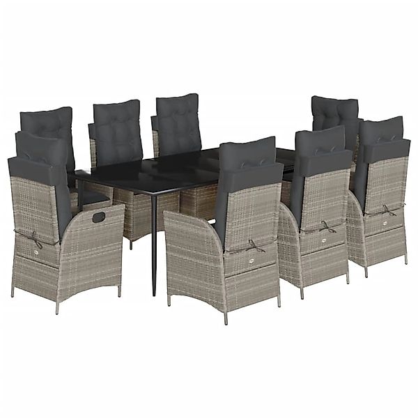 vidaXL 9-Tlg Garten-Essgruppe mit Kissen Hellgrau Poly Rattan 3213282 günstig online kaufen