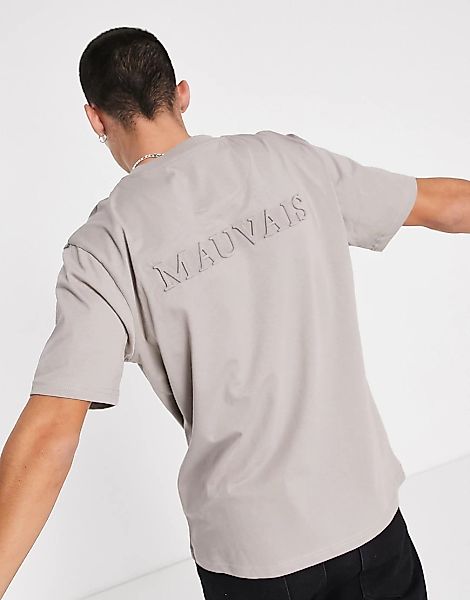 Mauvais – T-Shirt in Taupe mit Rückenprint und geprägtem Logo-Grau günstig online kaufen
