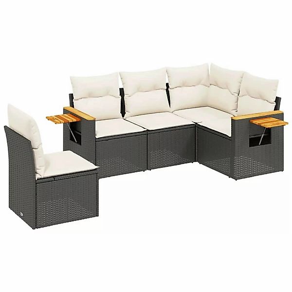 vidaXL 5-Tlg Garten-Sofagarnitur mit Kissen Schwarz Poly Rattan 3259214 günstig online kaufen