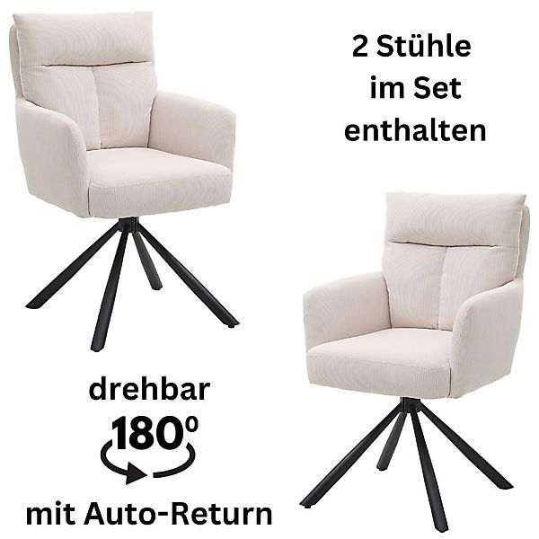 Stolkom Armlehnstuhl "Sofia" (Set) 2 Stk. Cord 180 grad drehbar mit Auto-Re günstig online kaufen