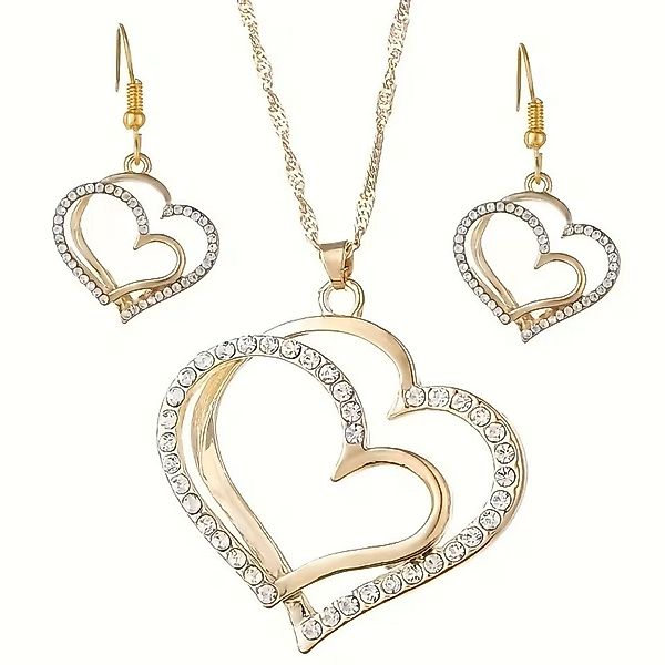 ILOKEN Ohrring und Ketten Set Damen Herzschmuck Set – Goldene Kette & Ohrri günstig online kaufen