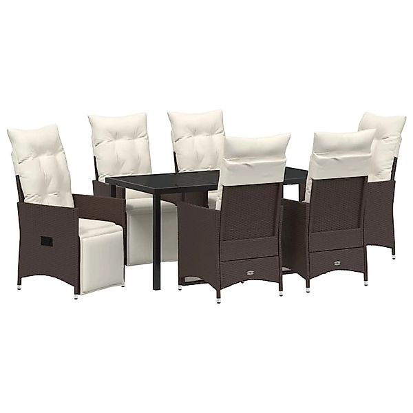 vidaXL Garten Essgruppe mit Kissen 7-Tlg Braun Poly Rattan 3379573 günstig online kaufen