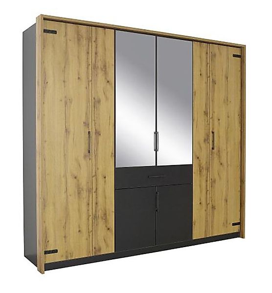 Kleiderschrank Industrial mit Spiegel 275 cm breit NEVADA Eiche Artisan/Gra günstig online kaufen