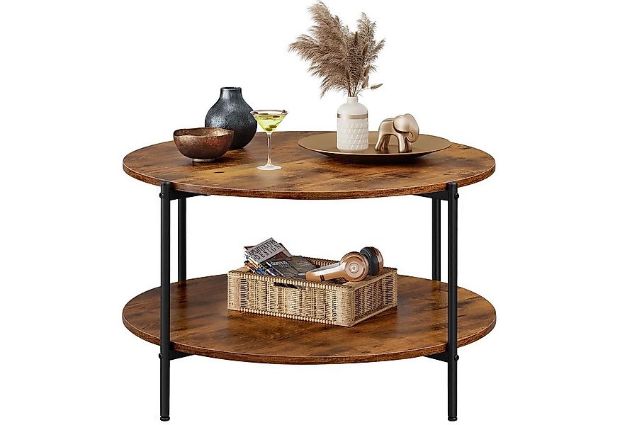 WLIVE Couchtisch Couchtisch rund mit 2 Ebenen, Beistelltisch Holz mit Metal günstig online kaufen