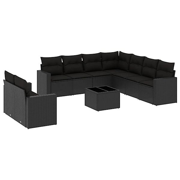 vidaXL 10-tlg Garten-Sofagarnitur mit Kissen Schwarz Poly Rattan Modell 51 günstig online kaufen