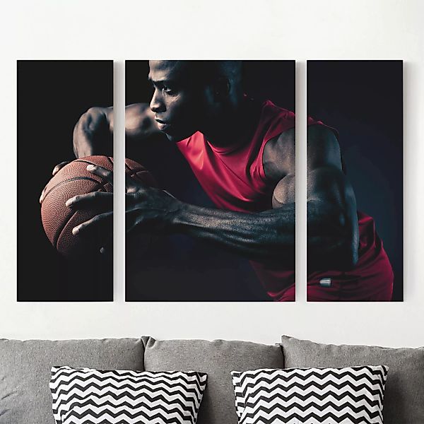 3-teiliges Leinwandbild Portrait - Querformat Nahaufnahme eines Basketballe günstig online kaufen