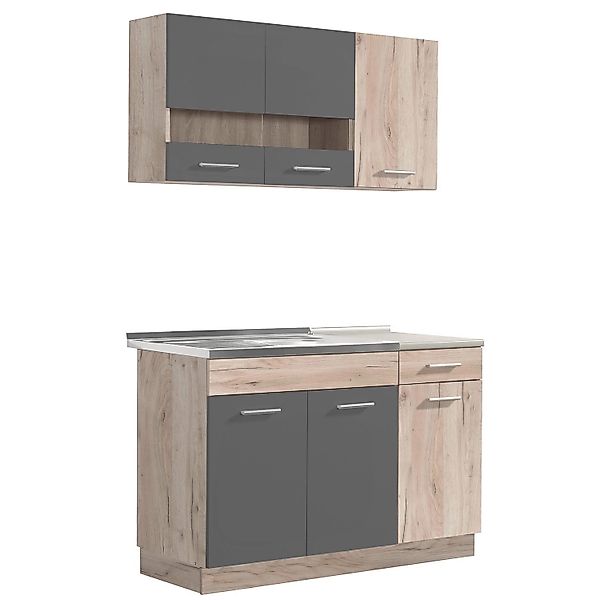 Homestyle4u Küchenzeile ohne Geräte 120 cm Eiche matt 2359 günstig online kaufen