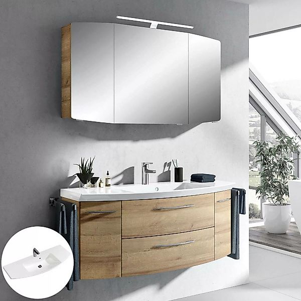 Badmöbel Waschplatz Set mit 121 Waschtisch und LED-Spiegelschrank CERVIA-66 günstig online kaufen