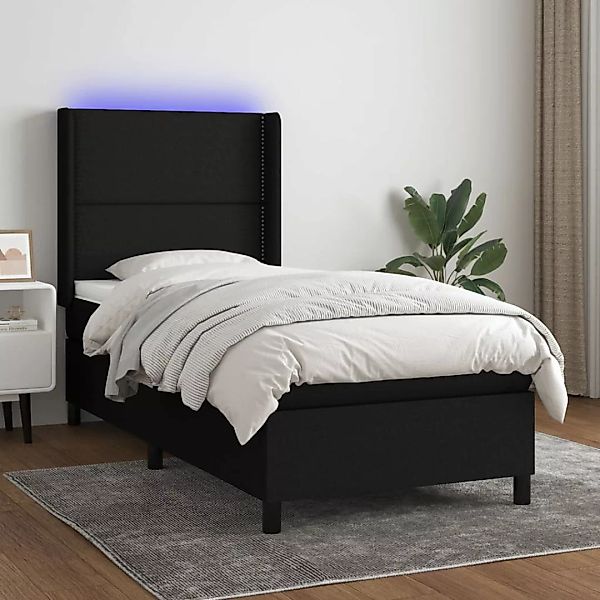Vidaxl Boxspringbett Mit Matratze & Led Schwarz 80x200 Cm Stoff günstig online kaufen