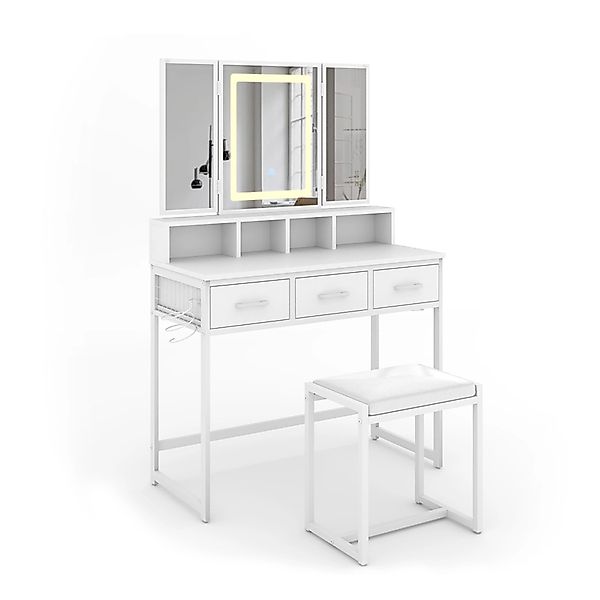 Vicco Schminktisch Mavida Weiß 90 cm mit LED-Spiegel und Hocker günstig online kaufen