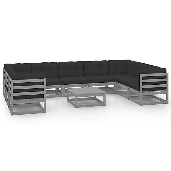 10-tlg. Garten-lounge-set Mit Kissen Grau Massivholz Kiefer günstig online kaufen