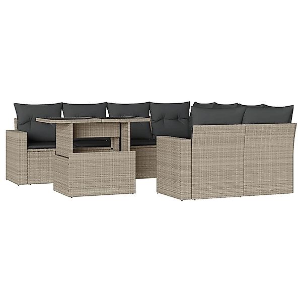 vidaXL 9-Tlg Garten-Sofagarnitur mit Kissen Hellgrau Poly Rattan 3267172 günstig online kaufen