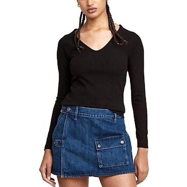 G-Star Raw  T-Shirts & Poloshirts Schwarzes geripptes Top mit V-Ausschnitt günstig online kaufen