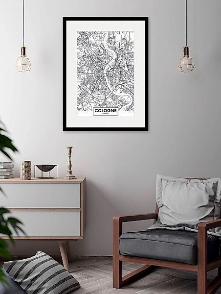 queence Bild "Cologne Stadtkarte", Städte-Stadt-Deutschland-Gebäude-Schrift günstig online kaufen
