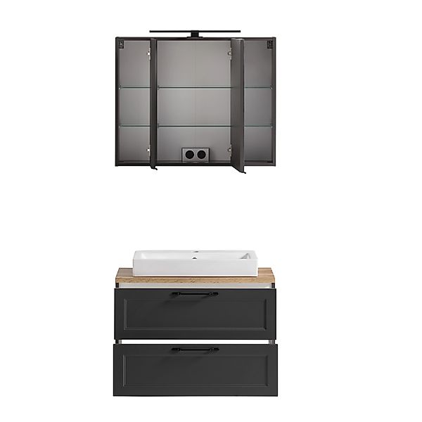 Held Möbel 2-tlg. Waschtisch-Set Padua 80 cm matt Grau-Graphitgrau Aufsatzb günstig online kaufen