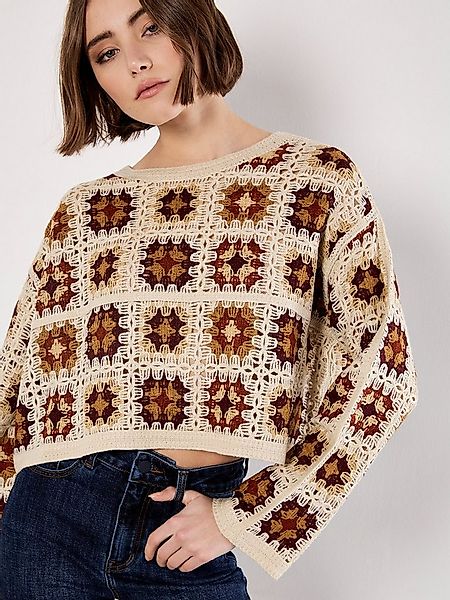 Apricot Strickpullover Häkelpullover (1-tlg) mit quadratischem Muster günstig online kaufen