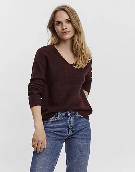Vero Moda – Pullover mit V-Ausschnitt in Burgunderrot günstig online kaufen