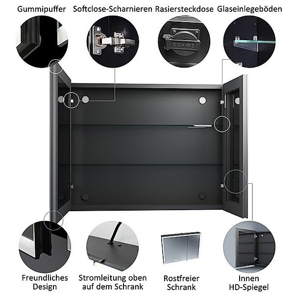 WDWRITTI Badezimmerspiegelschrank mit Beleuchtung 80 x 60 cm, Spiegelschran günstig online kaufen