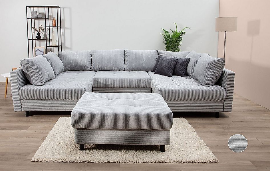 COLLECTION AB Wohnlandschaft "Toni U-Form, B: 298 cm" mit Hocker & 3 Zierki günstig online kaufen