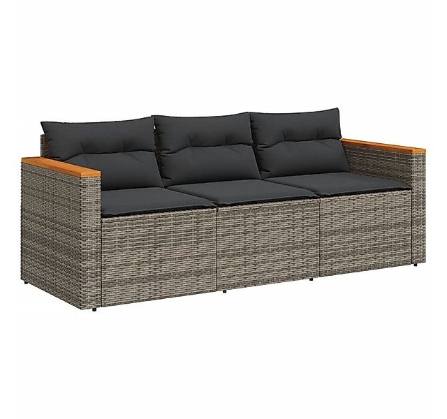 vidaXL Loungesofa Gartensofa mit Kissen 3-Sitzer Grau Poly Rattan, 1 Teile günstig online kaufen