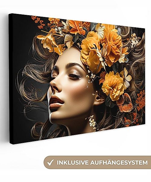 OneMillionCanvasses® Leinwandbild Frau - Porträt - Blumen - Farbenfroh, Fot günstig online kaufen
