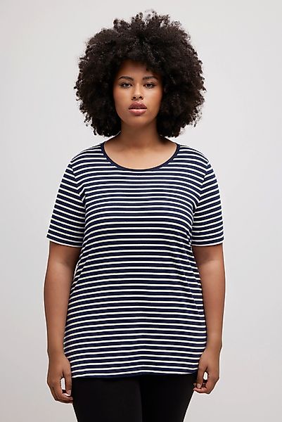 Ulla Popken Pyjamaoberteil Pyjamashirt Ringel Rundhals günstig online kaufen