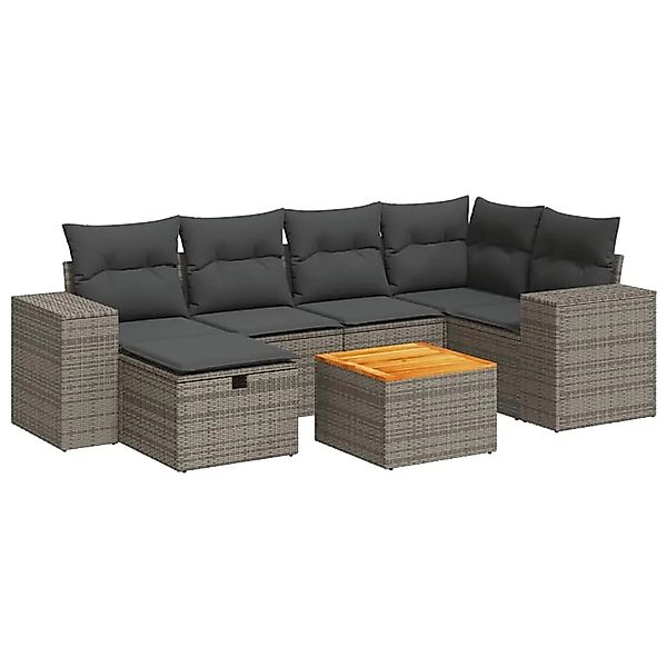 vidaXL 7-Tlg Garten-Sofagarnitur mit Kissen Grau Poly Rattan 3325875 günstig online kaufen