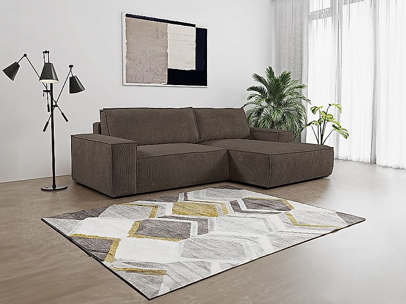Ecksofa mit Schlaffunktion - Ecke Rechts - Cord - Braun - AMELIA günstig online kaufen