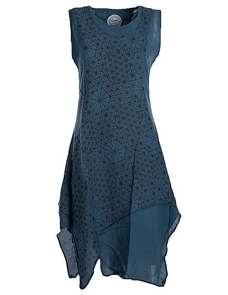 Vishes Midikleid Damen knielanges Kleid Baumwolle Geometrisch Lagenlook Arm günstig online kaufen