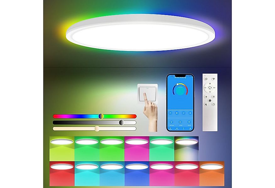 POPOLIC LED Deckenleuchte 24W RGB Farbwechsel Deckenbeleuchtung 3000K-6000K günstig online kaufen