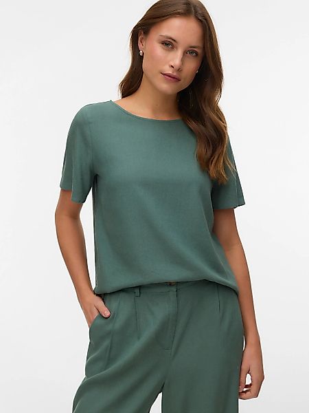 Vero Moda Blusenshirt "VMMYMILO SS O-NECK TOP WVN GA" mit Leinen günstig online kaufen