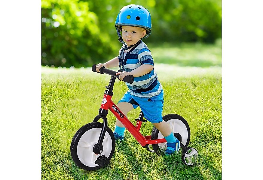 HOMCOM Laufrad Kinderrad mit Stützräder Pedale 12 Zoll, Rot 85 x 36 x 54 cm günstig online kaufen