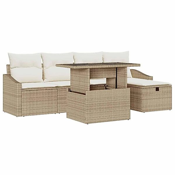 vidaXL Garten-Sofa-Set mit Kissen mit Speicher 6-Tlg Beige Poly Rattan 3359 günstig online kaufen