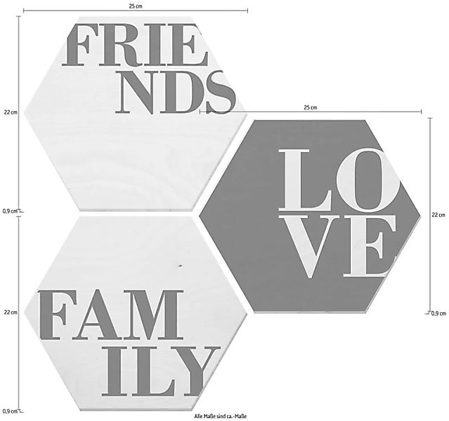 Wall-Art Metallbild "Love, Friends, Family", Schriftzug, (Set) günstig online kaufen